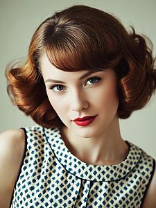 Retro Style Woman Close-Up Portrait in Vintage Party Dress