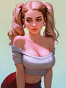 Confident Woman with Blonde Pigtails in Pastel Colors