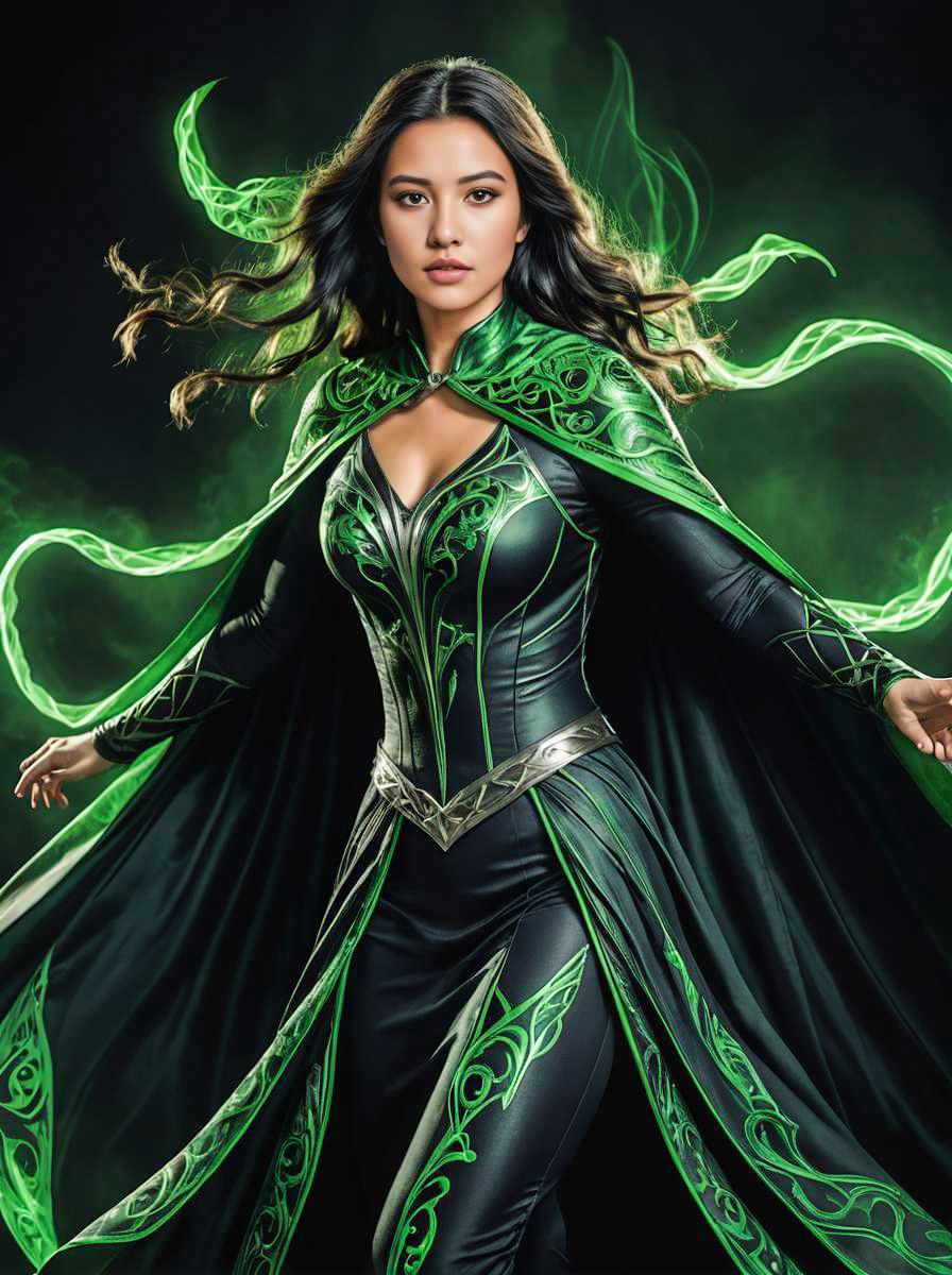 Woman in Banshee Costume with Green Color Scheme