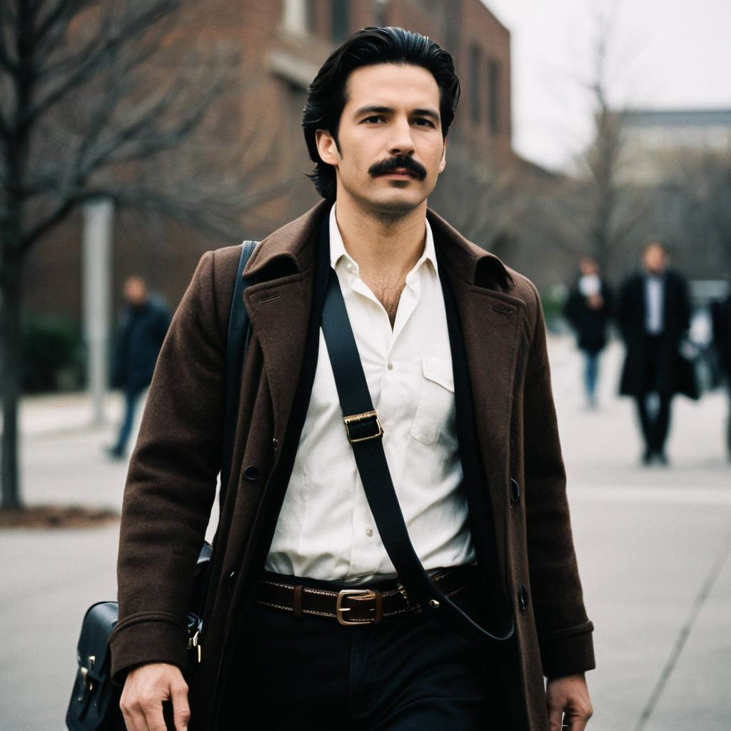 Stylish man with mustache in urban setting
