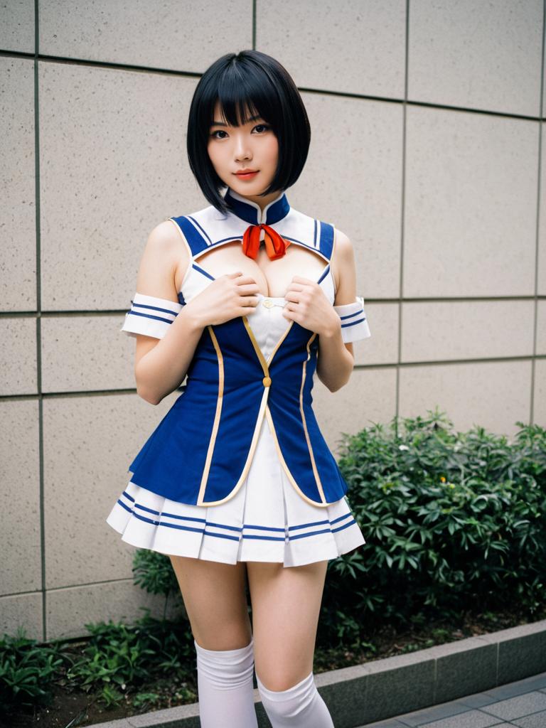 Aoyama Sumika in Blue and White Sailor Style Cosplay Outfit