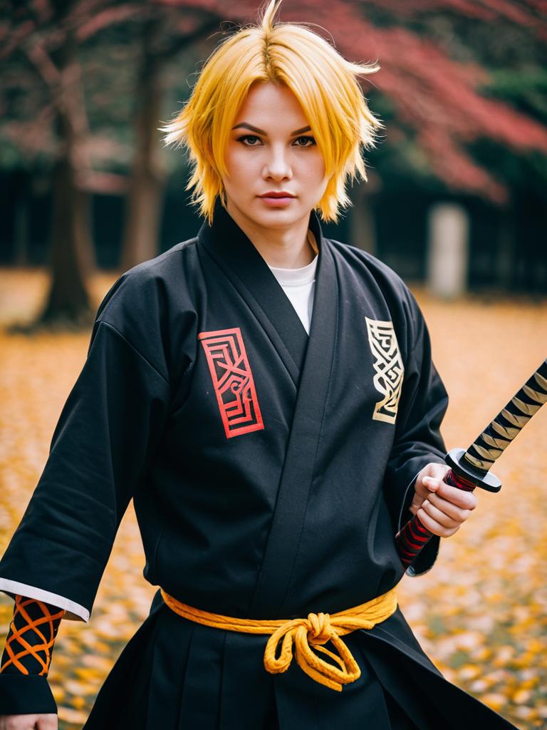 Agatsuma Zenitsu Cosplay Realistic Photo Portrait Outdoors