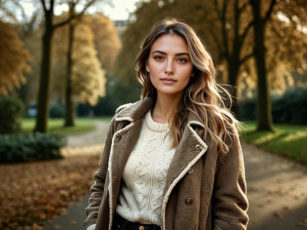 Confident Woman in Autumn Park