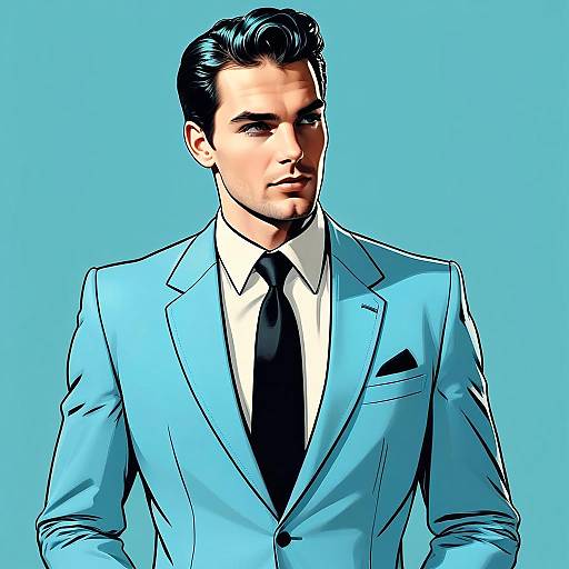 Stylish Man in Light Blue Suit Digital Illustration
