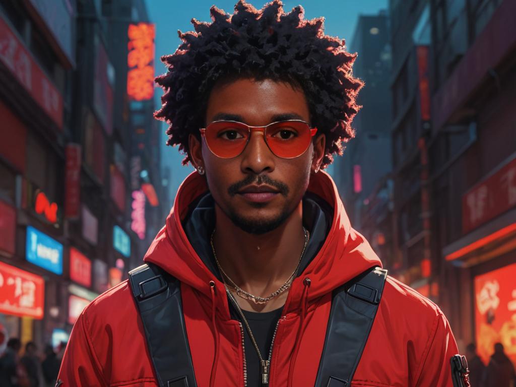 Anime-Inspired Portrait of Black Man with Afro