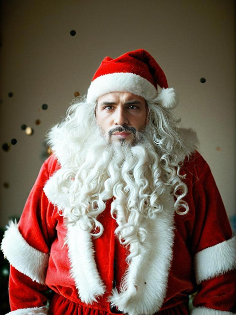 Realistic Portrait of Man in Classic Santa Claus Costume