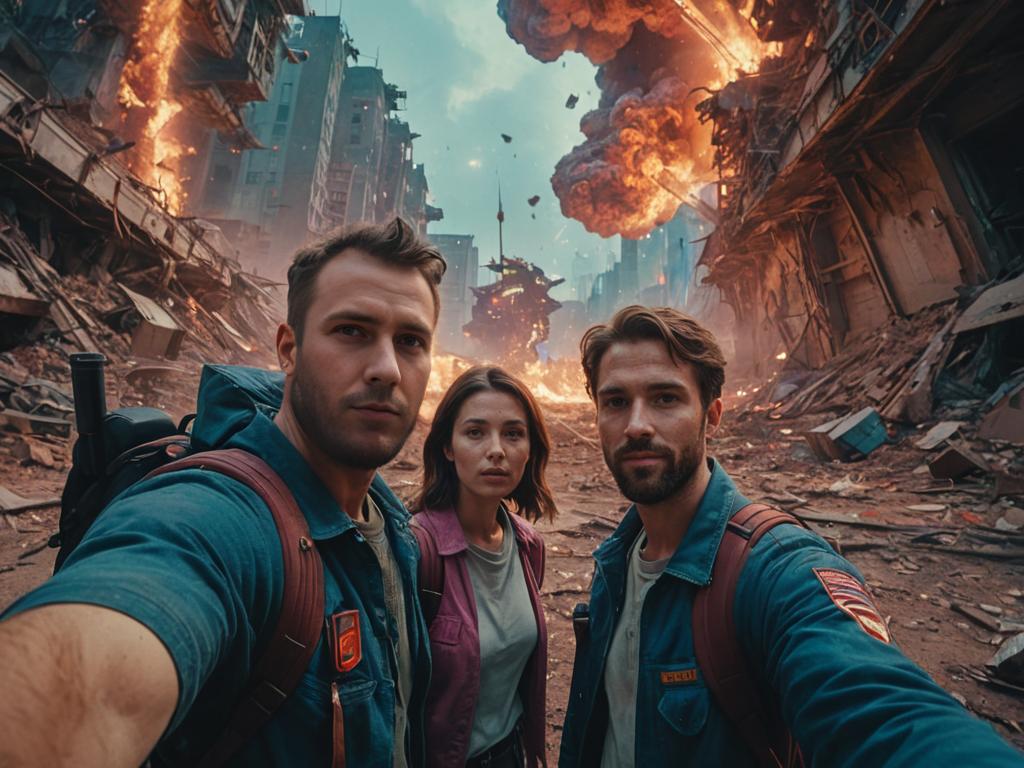 Last Two People on Earth: Selfie Amidst Explosion