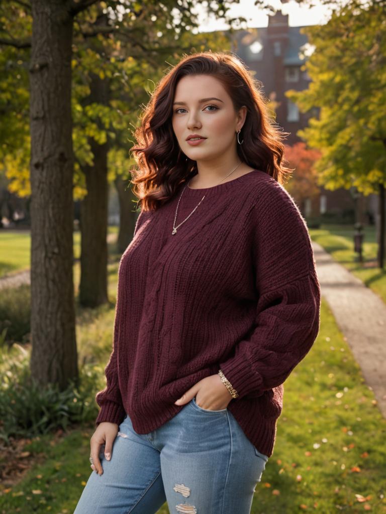 Woman in Cozy Autumn Outfit in Park