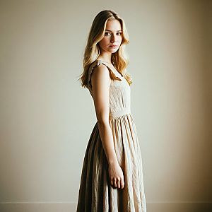 Young Woman in Beige Dress