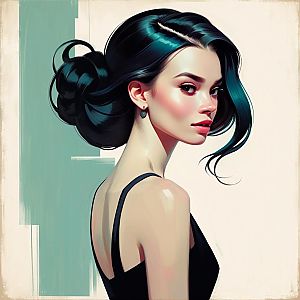 Digital Portrait of Young Woman with Teal Hair