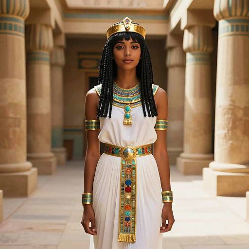 Woman in Authentic Ancient Egyptian Costume Inside Temple