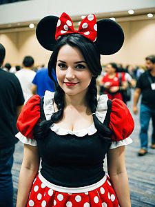 Woman in Minnie Mouse Costume at Cosplay Convention