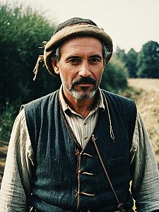 Man in Traditional Peasant Clothing Outdoor Photorealistic Portrait