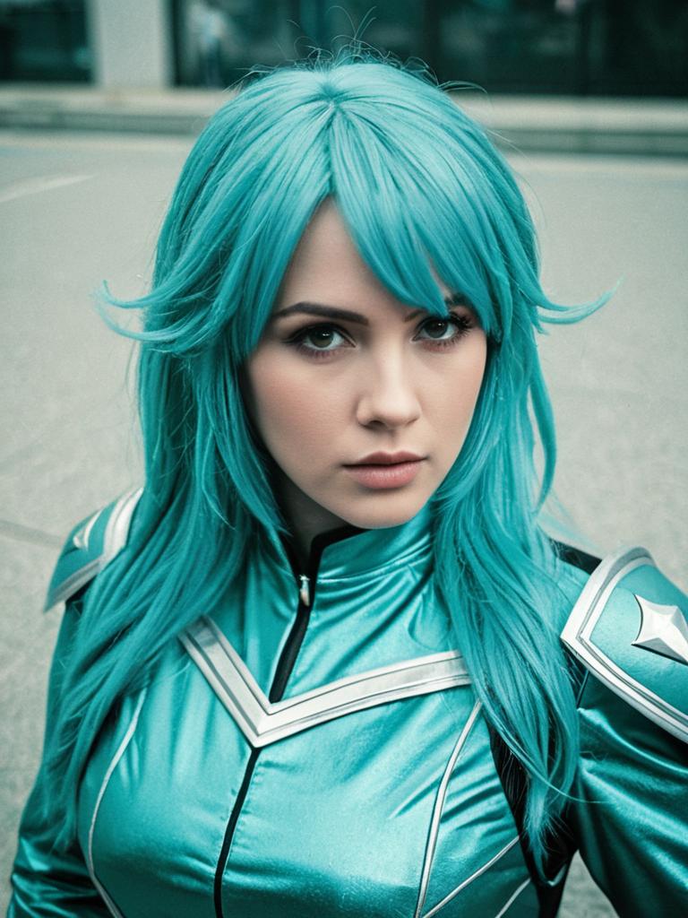 Woman Cosplay Aquamarine Costume Realistic Photo