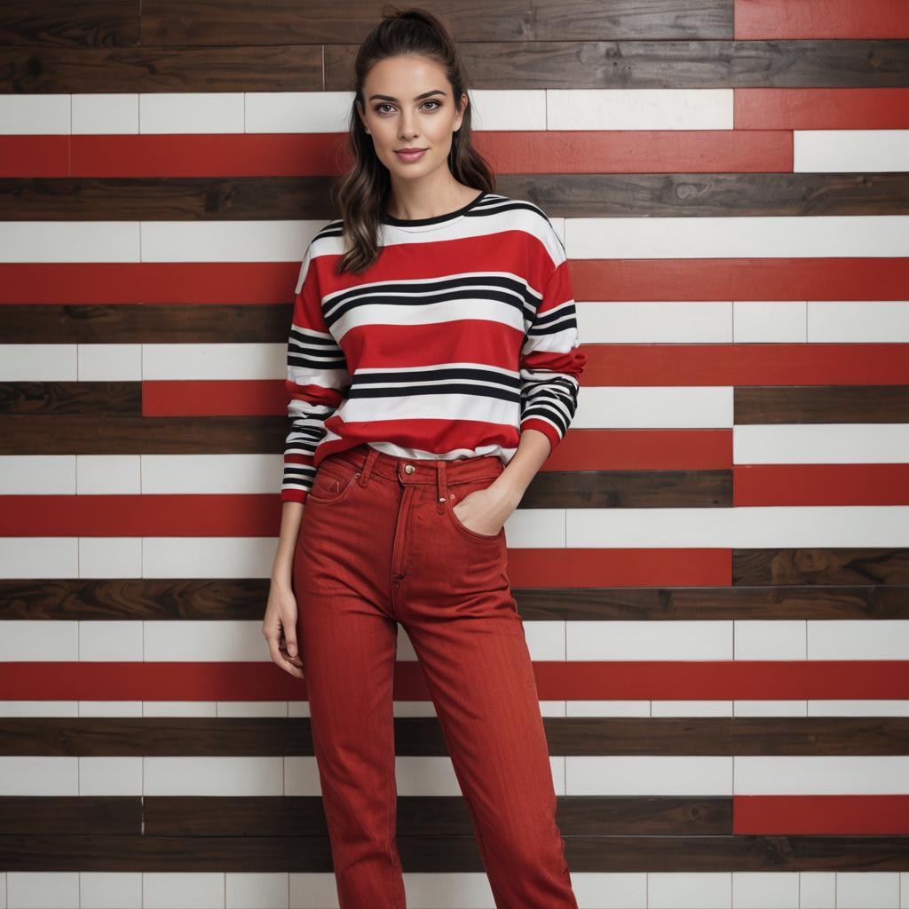 Stylish Woman in Red and Black Outfit