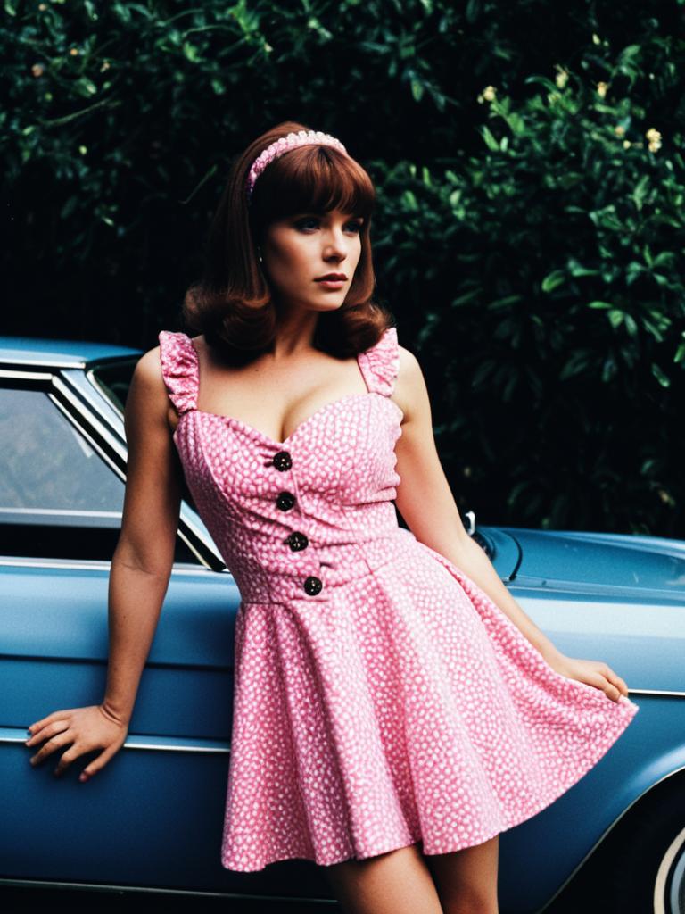 Woman in Austin Powers Pink Dress Costume Fashion Editorial