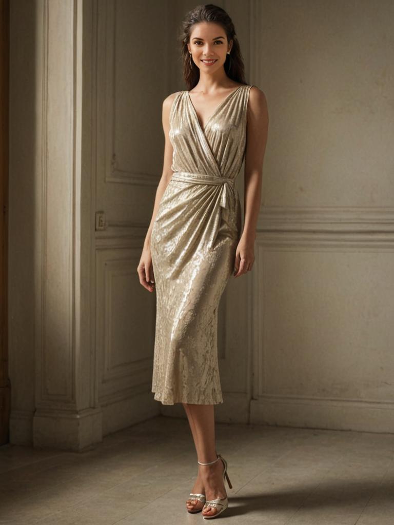 Elegant Woman in Gold Dress