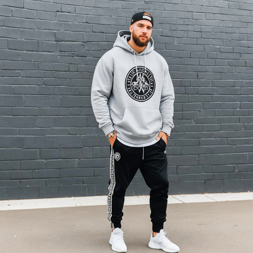 Stylish man in gray hoodie and joggers