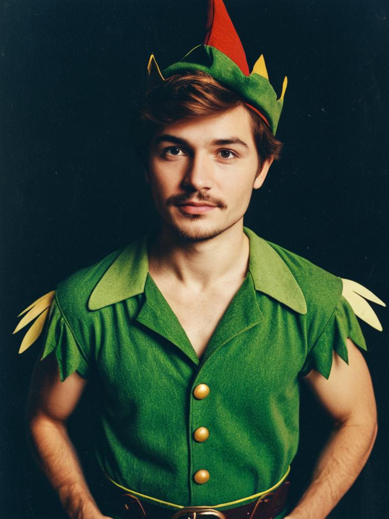 Man in Disney Peter Pan Costume Waist Up Editorial Portrait