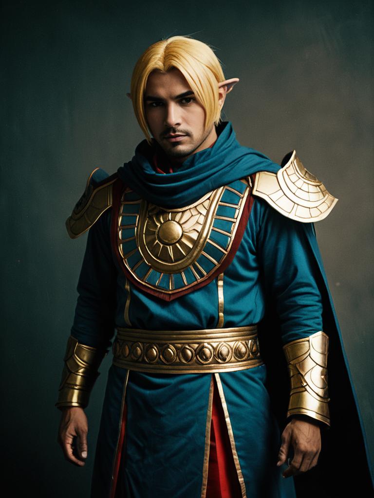 Man Cosplay Wearing Darunia Costume Realistic Photo Dressed as Darunia