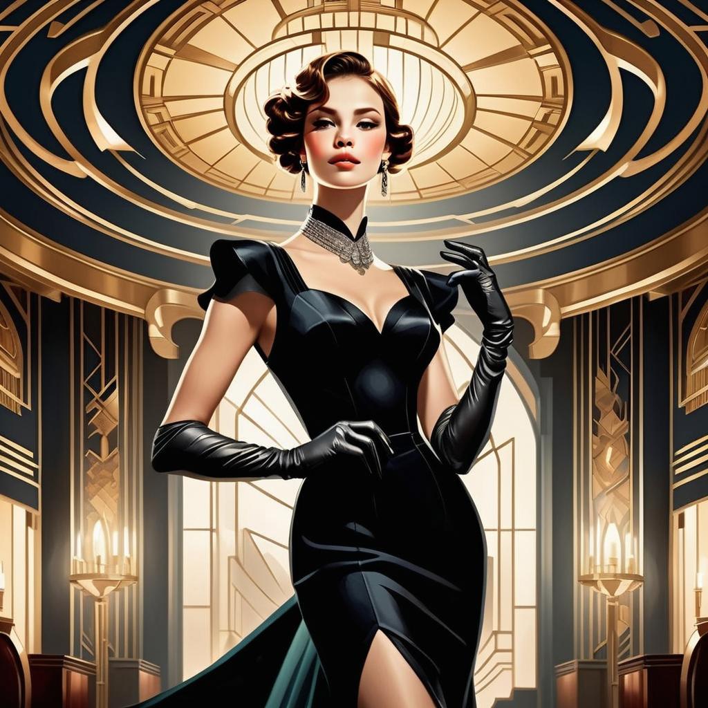 Glamorous Woman in Black Gown in Art Deco Setting Glamorous Woman in Black Gown in Art Deco Setting