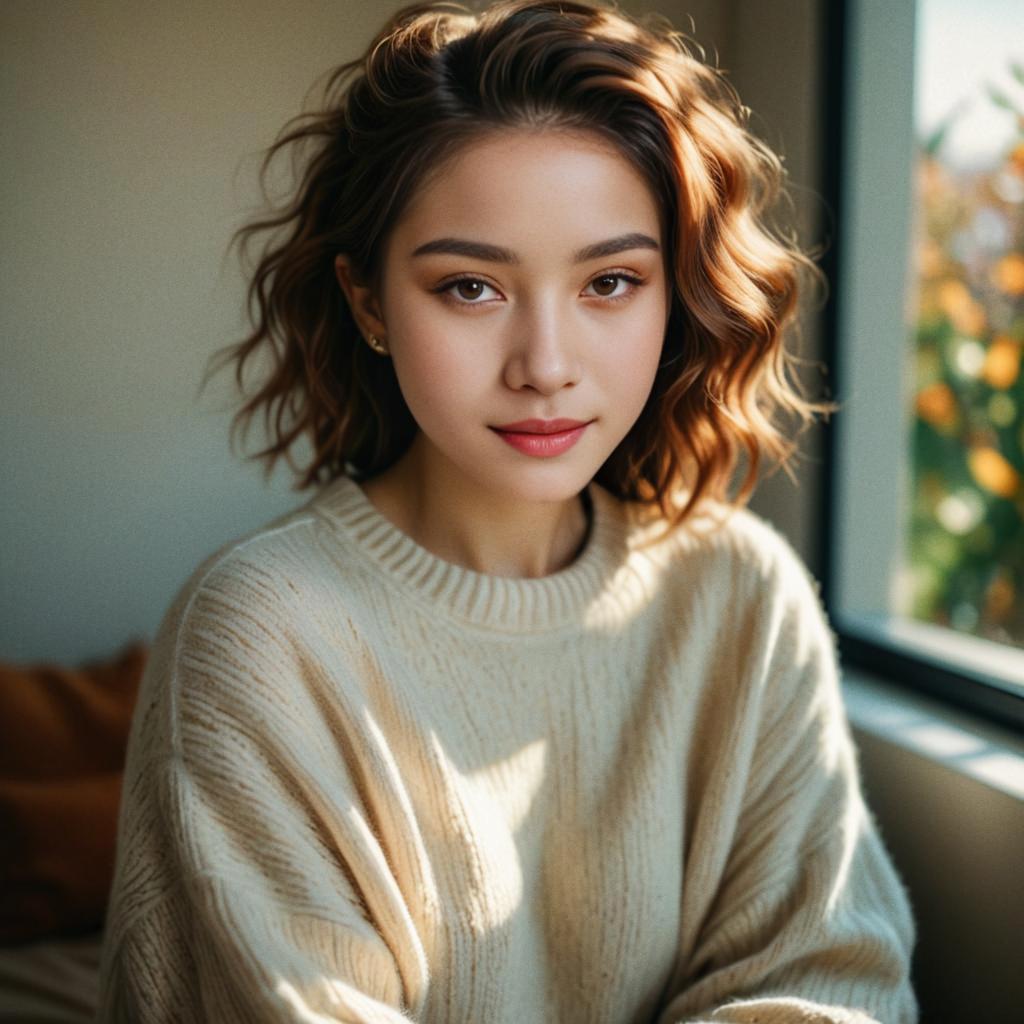 Serene portrait of a young woman in a cozy sweater