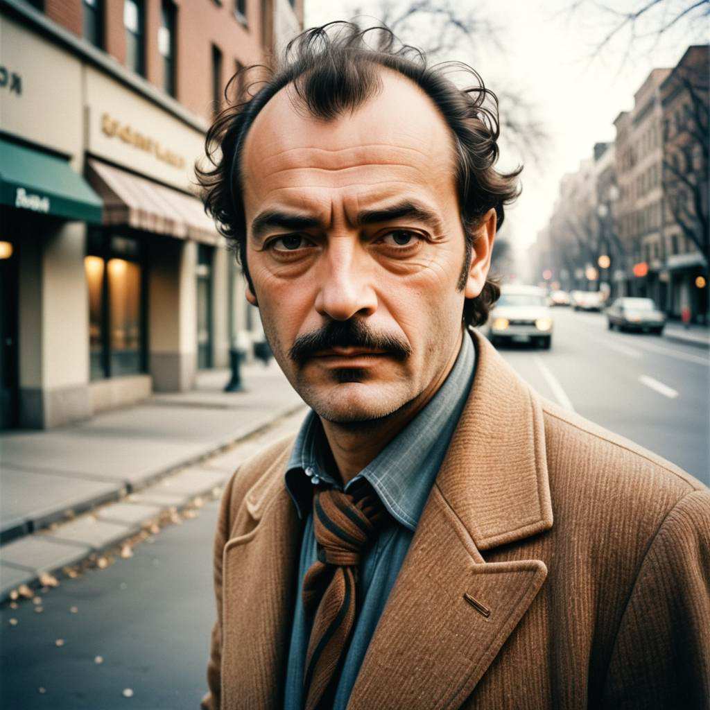 Vintage Man with Mustache in Urban Setting