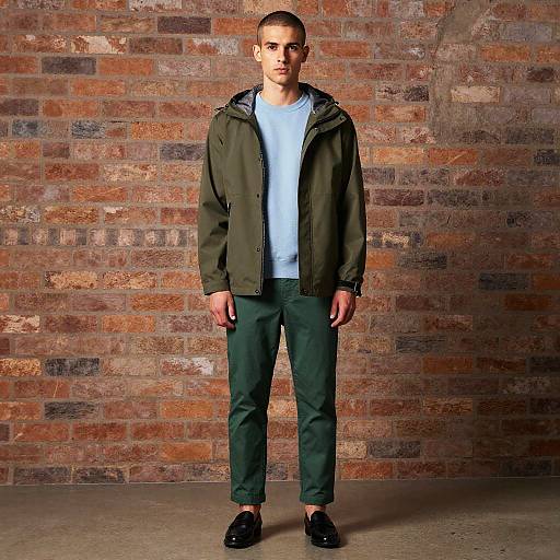 Contemporary Casual Outfit for Men with Olive Jacket and Green Pants