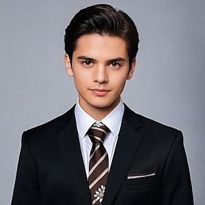 Young man in black suit with tie