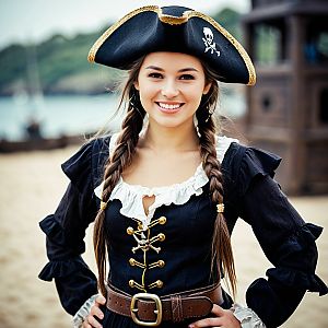 Young Woman in Pirate Costume by the Seaside
