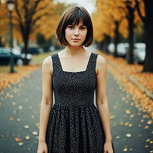 Confident Woman in Autumn Street