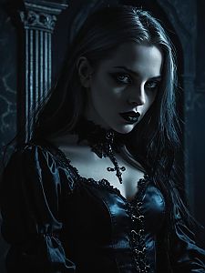 Gothic Woman in Dark Leather Gothic Attire Portrait