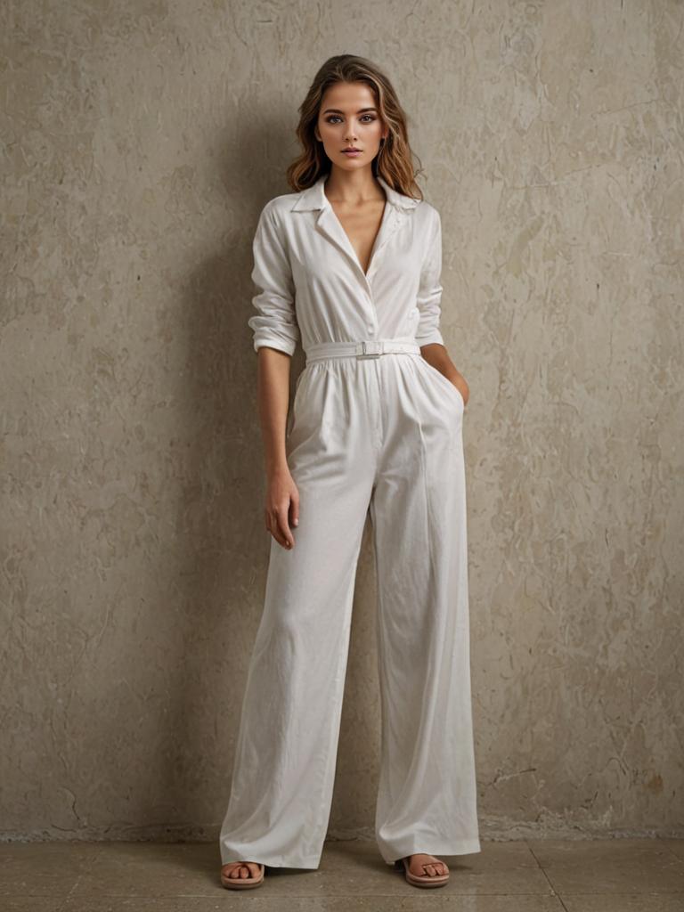 Confident Woman in Stylish White Jumpsuit