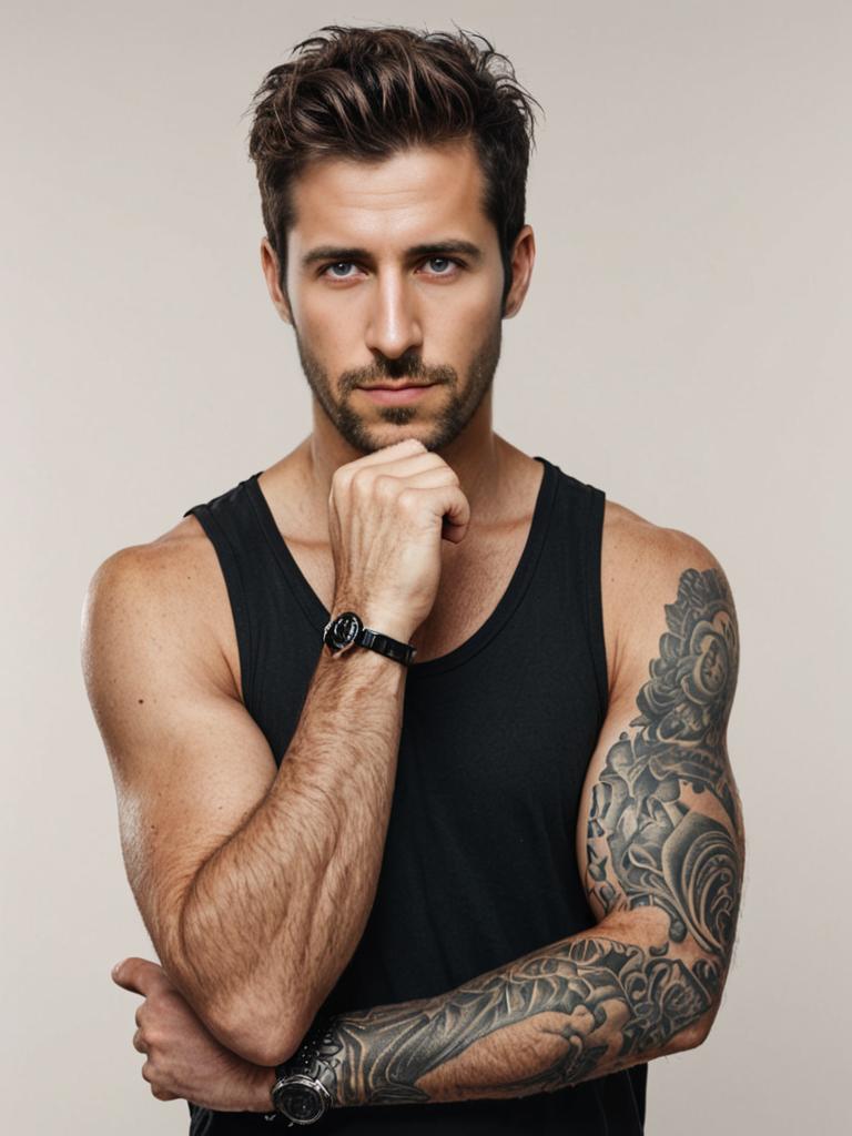 Man in black sleeveless shirt with tattoos