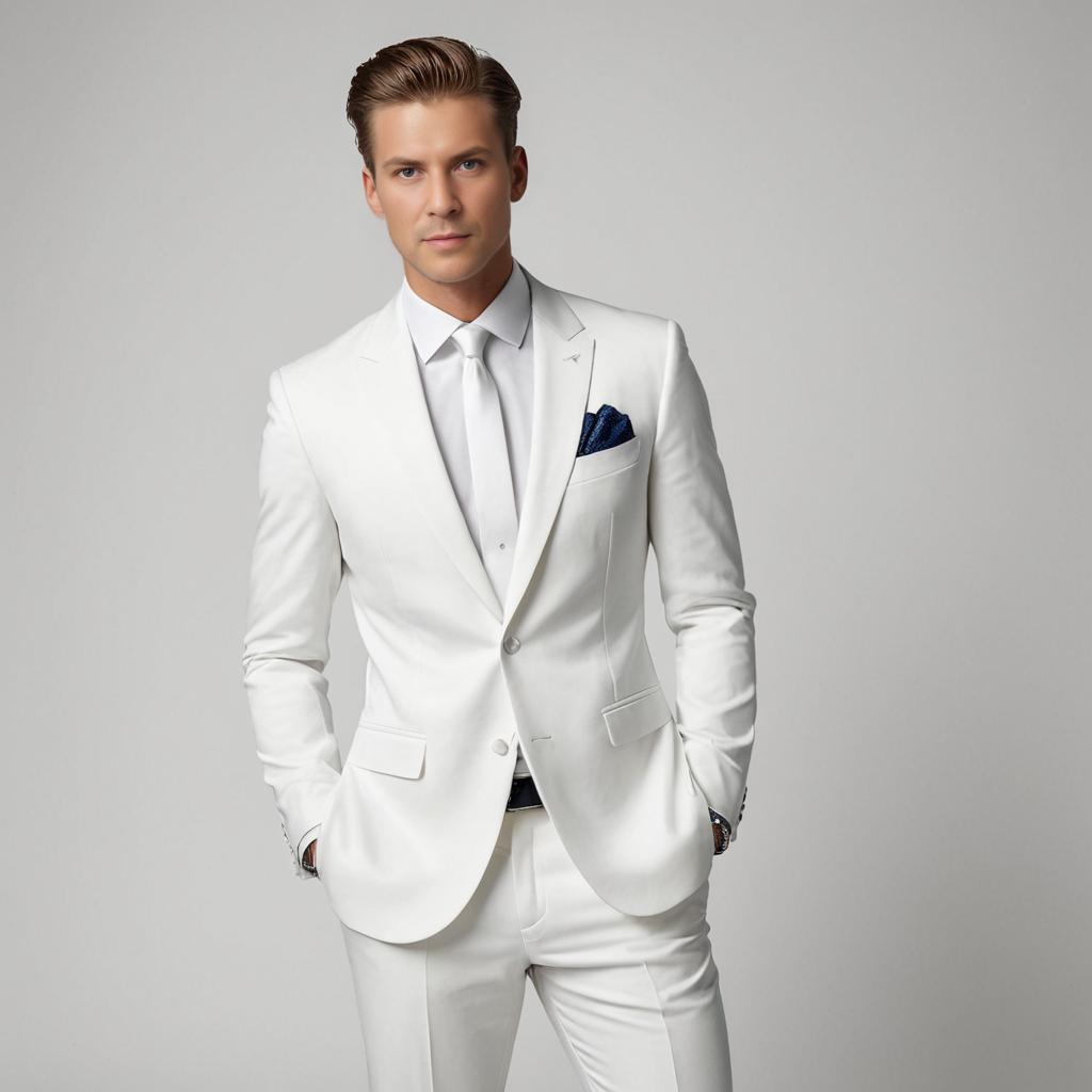 Man in White Suit with Blue Pocket Square