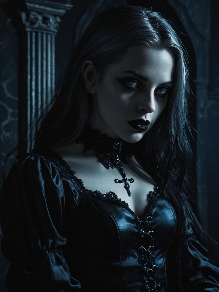 Gothic Woman in Dark Leather Gothic Attire Portrait