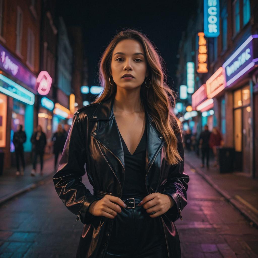 Woman in Vanessa Kensington Costume in Urban Night Setting