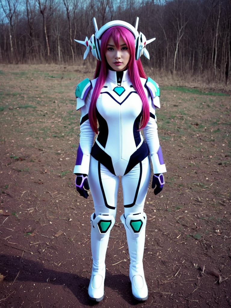 Woman Cosplaying Anemone from Eureka Seven in Futuristic Bodysuit