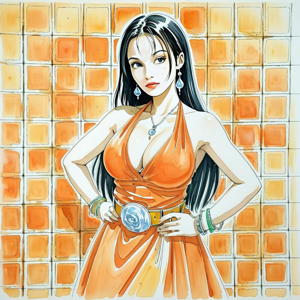 Stylish Woman in Orange Halter Dress