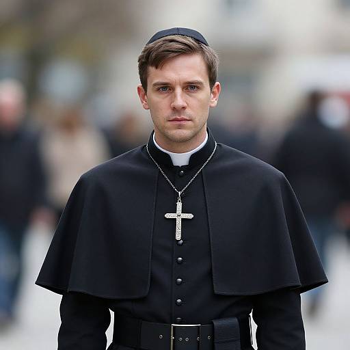 Portrait of Young Catholic Priest in Traditional Clerical Attire