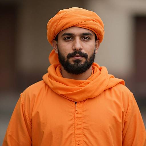 Portrait of Man in Traditional Orange Turban and Robe