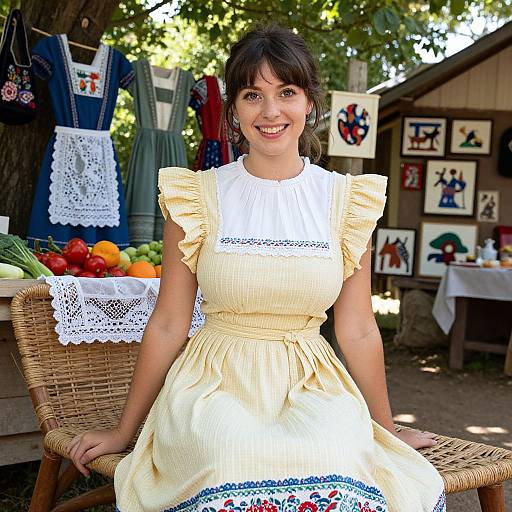 Young Woman in Traditional Folk Costume at Outdoor Market