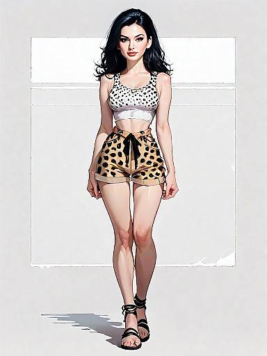 Realistic Digital Illustration of Woman in Casual Animal Print Outfit Full Body