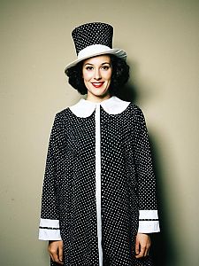 Vintage Polka Dot Fancy Dress Outfit with Top Hat on Woman