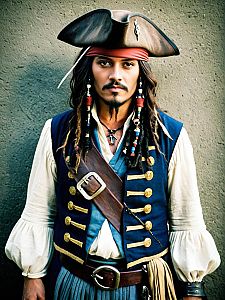 Realistic Captain Jack Sparrow Cosplay Costume on Man