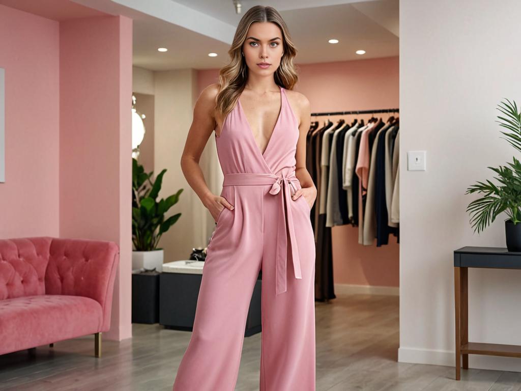 Contemporary Chic Woman in Pink Jumpsuit