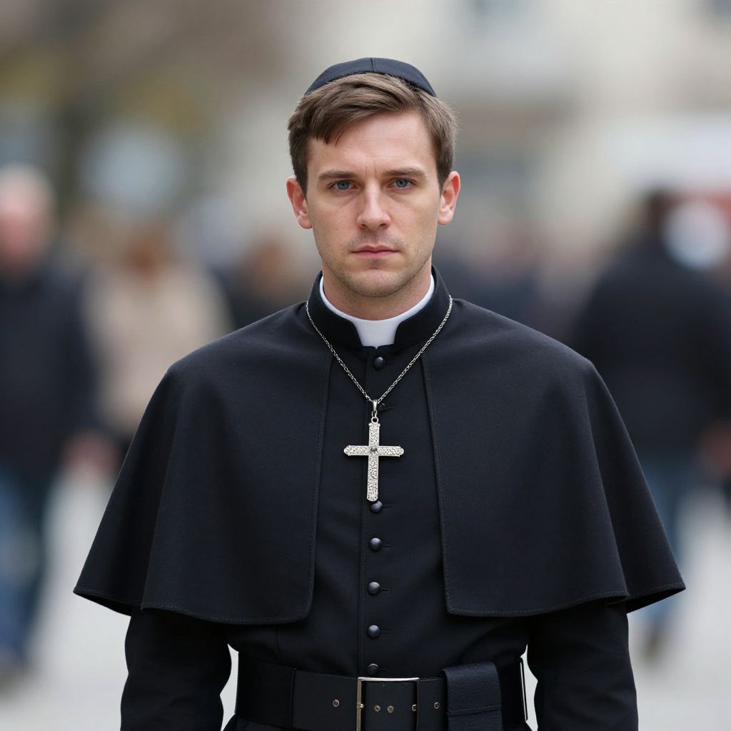 Portrait of Young Catholic Priest in Traditional Clerical Attire