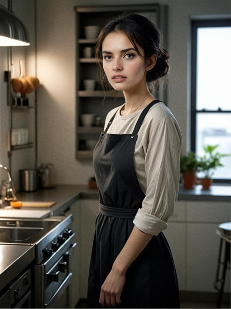 Confident Woman in Modern Kitchen Ready to Cook