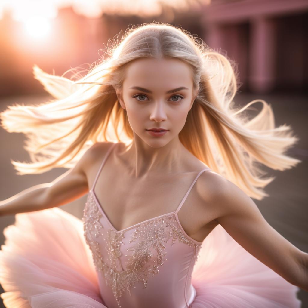 Elegant Ballet Dancer in Pink Tutu at Sunset