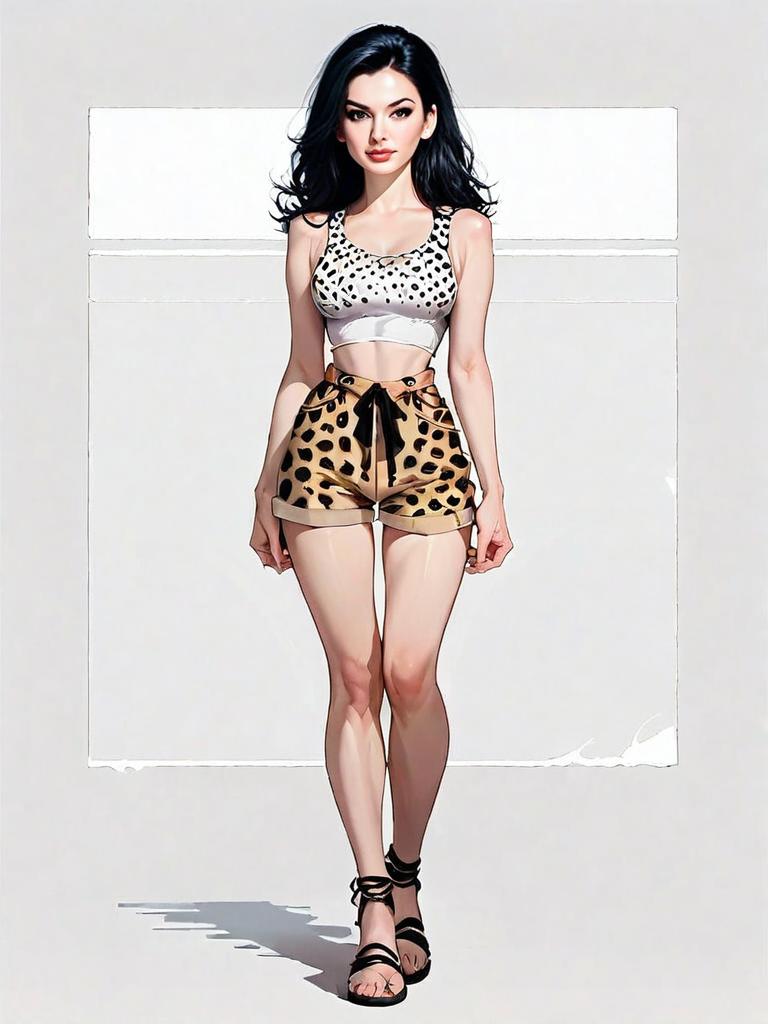 Realistic Digital Illustration of Woman in Casual Animal Print Outfit Full Body